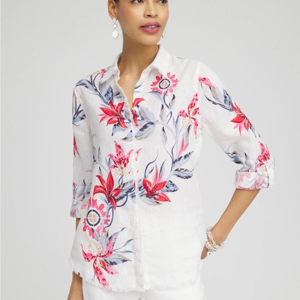 Chico’s 100% Linen Floral Print Women's Top